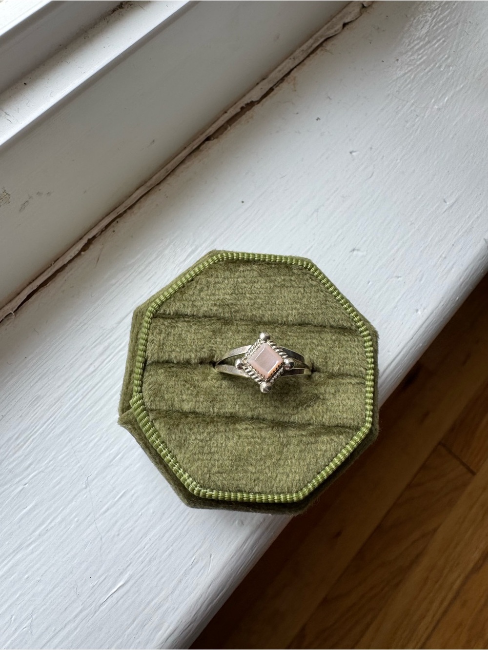 Sterling Silver Pink Stone Halo Ring - size 6 1/4